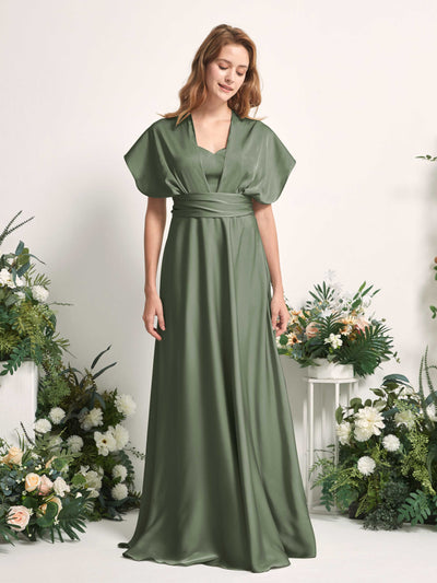 Carlyna Mirabelle Convertible Green Olive Satin Bridesmaid Dress Maxi Sleeveless Sweetheart Dress #color_green-olive
