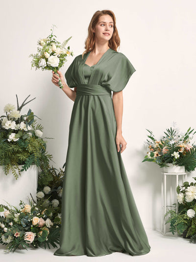 Carlyna Mirabelle Convertible Green Olive Satin Bridesmaid Dress Maxi Sleeveless Sweetheart Dress #color_green-olive