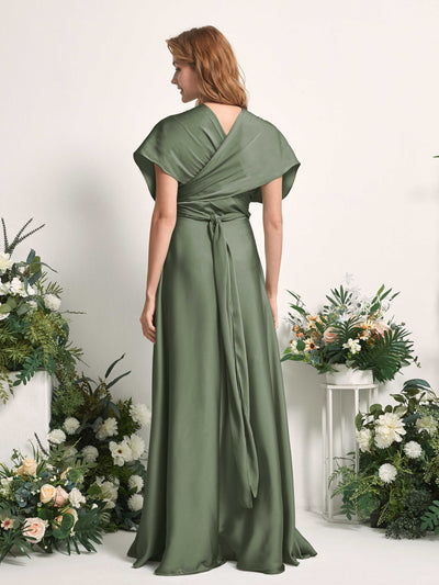 Carlyna Mirabelle Convertible Green Olive Satin Bridesmaid Dress Maxi Sleeveless Sweetheart Dress #color_green-olive