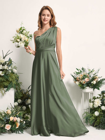 Carlyna Mirabelle Convertible Green Olive Satin Bridesmaid Dress Maxi Sleeveless Sweetheart Dress #color_green-olive