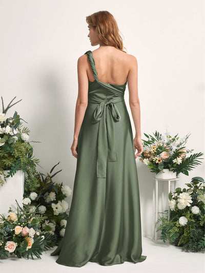 Carlyna Mirabelle Convertible Green Olive Satin Bridesmaid Dress Maxi Sleeveless Sweetheart Dress #color_green-olive