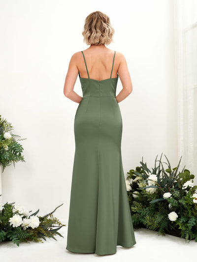 Carlyna Lesley Mermaid Green Olive Satin Bridesmaid Dress Maxi Sleeveless Sweetheart Dress #color_green-olive