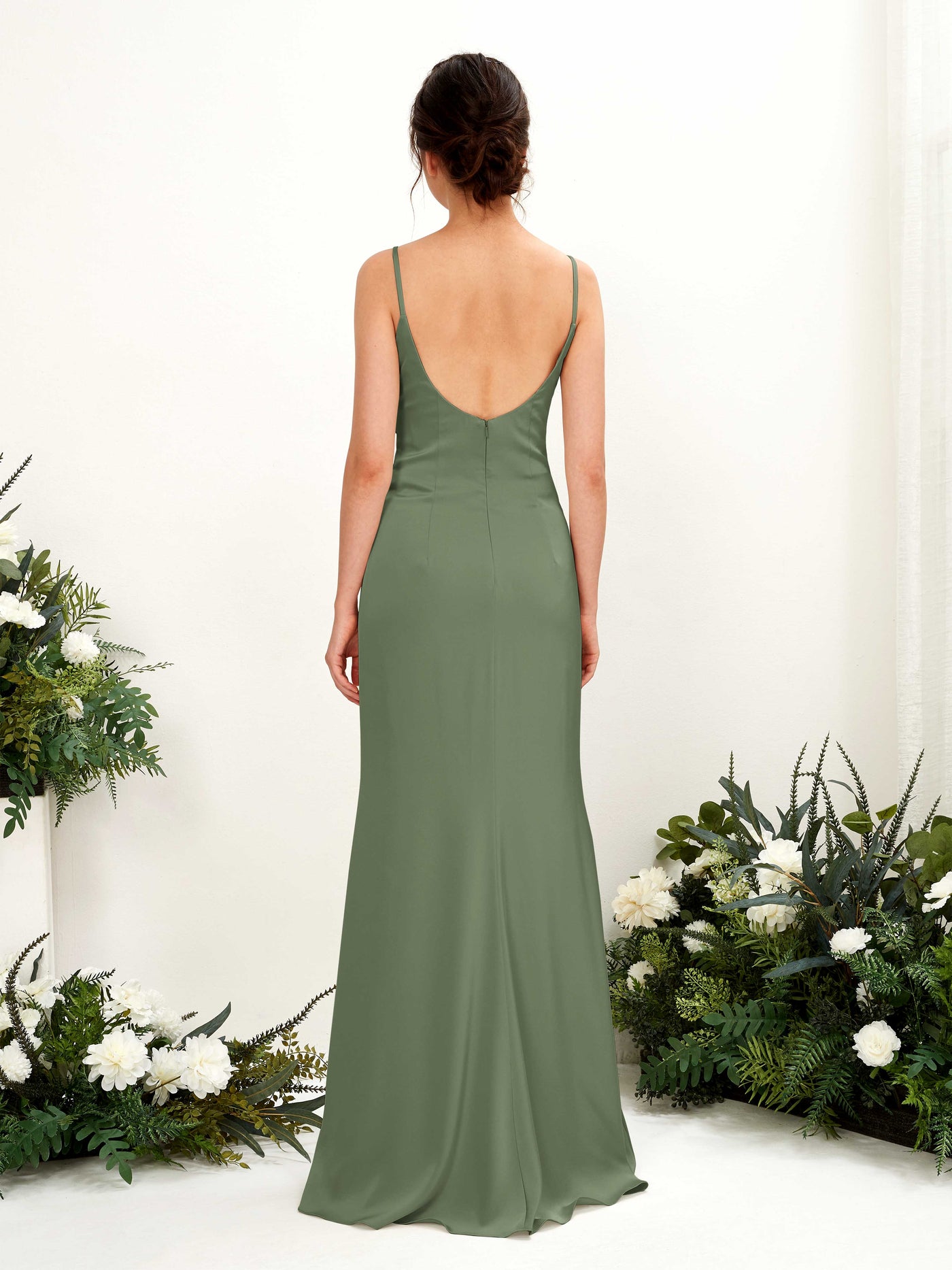 Straps Sleeveless Satin Bridesmaid Dress - Green Olive (80221770)#color_green-olive