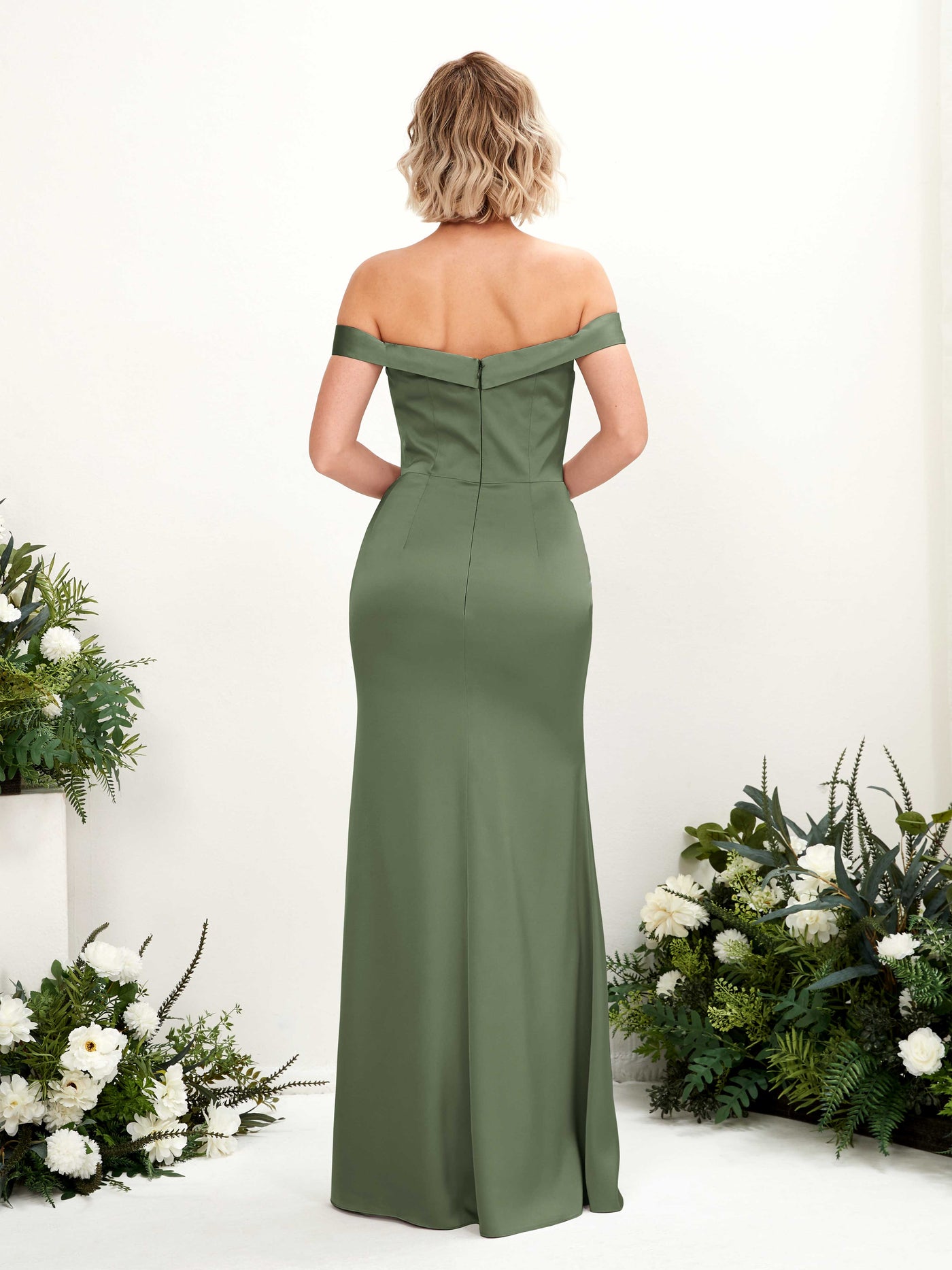 Off Shoulder Sweetheart Satin Bridesmaid Dress - Green Olive (80223870)#color_green-olive