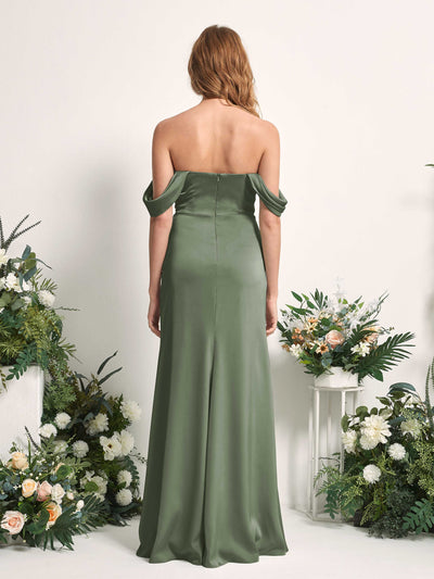Carlyna Bridget Mermaid Green Olive Satin Bridesmaid Dress Maxi Sleeveless Sweetheart Dress Back View #color_green-olive