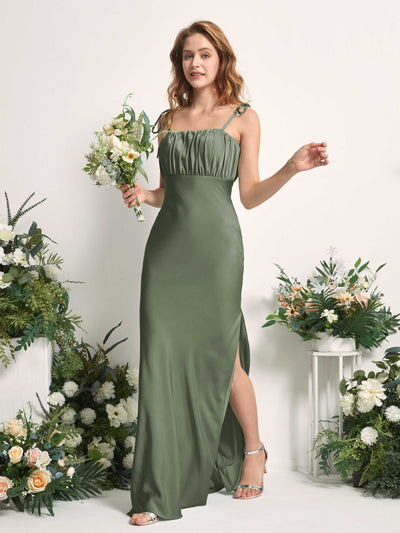 Carlyna Avery Mermaid Green Olive Satin Bridesmaid Dress Maxi Sleeveless Sweetheart Dress Side View 2 #color_green-olive