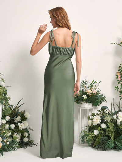Carlyna Avery Mermaid Green Olive Satin Bridesmaid Dress Maxi Sleeveless Sweetheart Dress Back View #color_green-olive