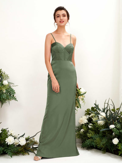 Carlyna Cathy Mermaid Green Olive Satin Bridesmaid Dress Maxi Sleeveless Sweetheart Dress Front View #color_green-olive