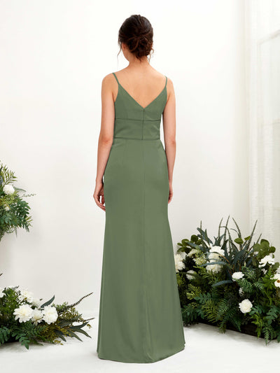 Carlyna Kama Mermaid Green Olive Satin Bridesmaid Dress Maxi Sleeveless V-Neck Dress #color_green-olive