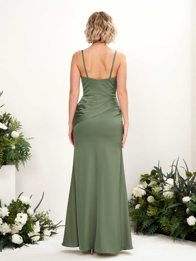 Carlyna Shirley Mermaid Green Olive Satin Bridesmaid Dress Maxi Sleeveless V-Neck Dress #color_green-olive