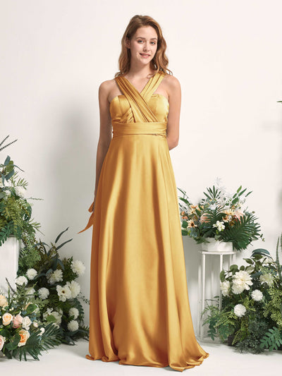 Carlyna Mirabelle Convertible Canary Satin Bridesmaid Dress Maxi Sleeveless Sweetheart Dress #color_canary