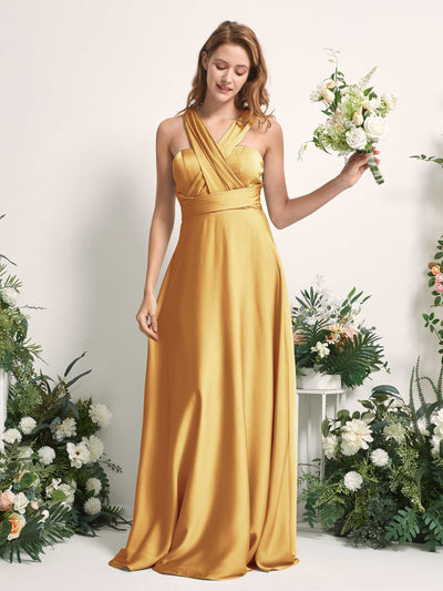 Carlyna Mirabelle Convertible Canary Satin Bridesmaid Dress Maxi Sleeveless Sweetheart Dress #color_canary