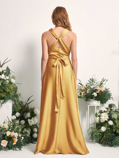 Carlyna Mirabelle Convertible Canary Satin Bridesmaid Dress Maxi Sleeveless Sweetheart Dress #color_canary