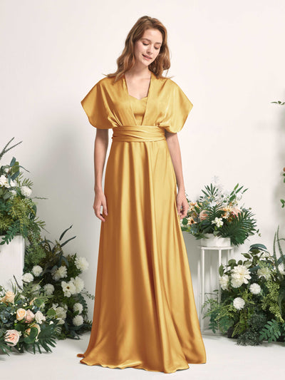 Carlyna Mirabelle Convertible Canary Satin Bridesmaid Dress Maxi Sleeveless Sweetheart Dress #color_canary