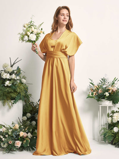 Carlyna Mirabelle Convertible Canary Satin Bridesmaid Dress Maxi Sleeveless Sweetheart Dress #color_canary