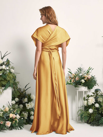 Carlyna Mirabelle Convertible Canary Satin Bridesmaid Dress Maxi Sleeveless Sweetheart Dress #color_canary