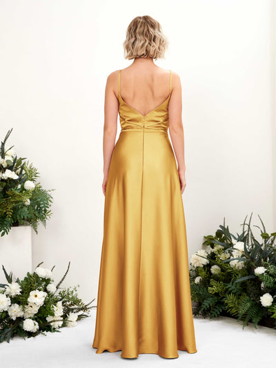 Carlyna Wallis A-Line Canary Satin Bridesmaid Dress Maxi Sleeveless Cowl Neck Dress #color_canary