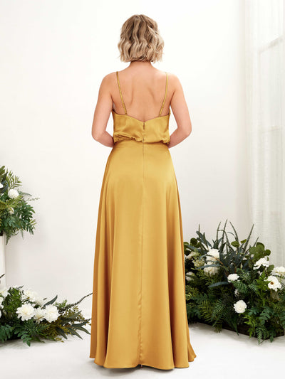 Carlyna Nora A-Line Canary Satin Bridesmaid Dress Maxi Sleeveless V-Neck Dress #color_canary