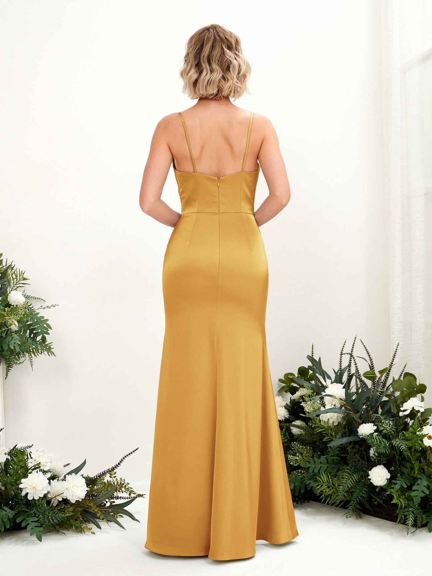 Spaghetti-straps Sweetheart Satin Bridesmaid Dress - Canary (80223231)#color_canary