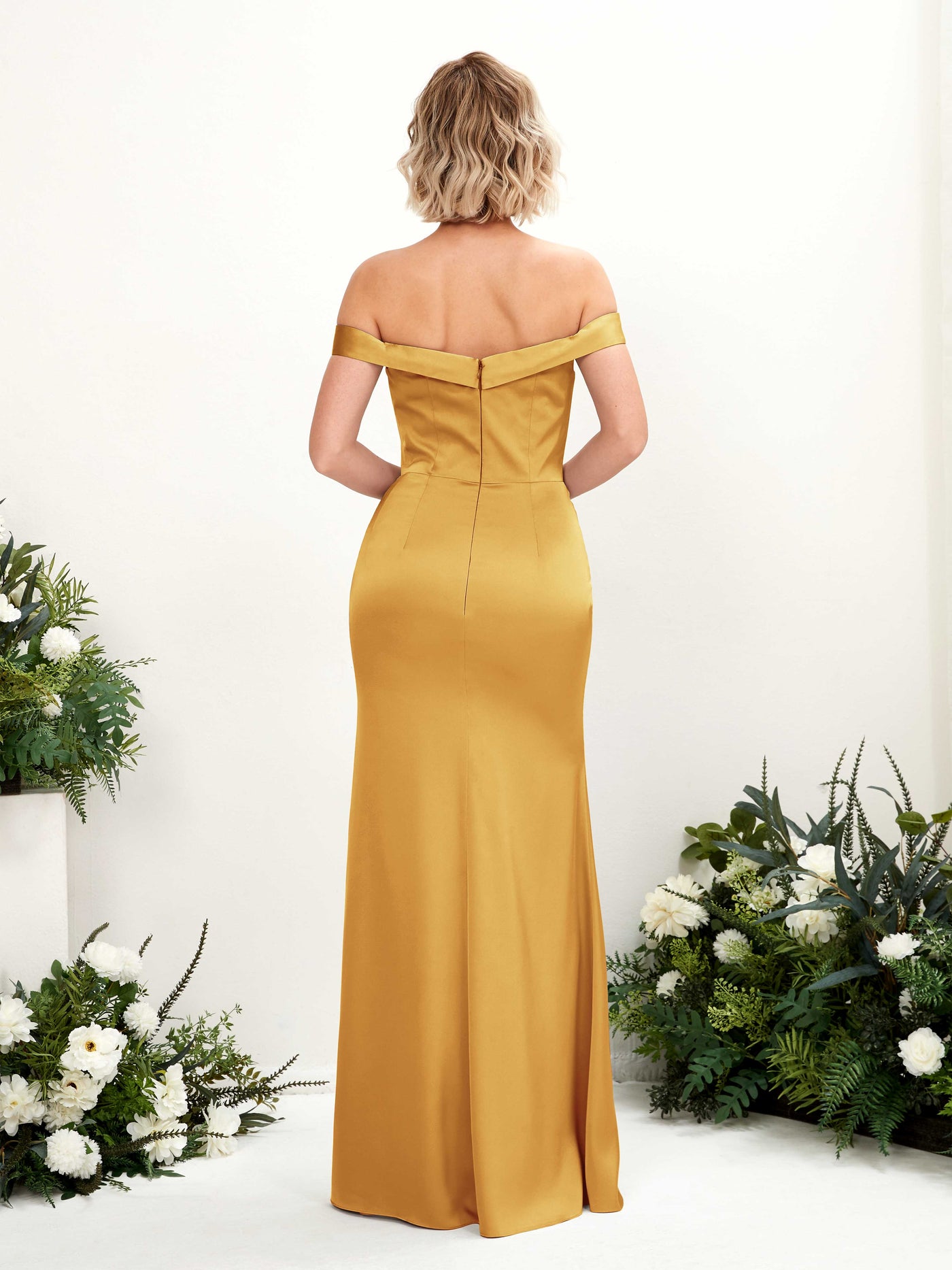 Off Shoulder Sweetheart Satin Bridesmaid Dress - Canary (80223831)#color_canary