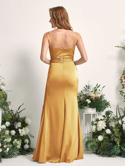 Carlyna Faye Mermaid Canary Satin Bridesmaid Dress Maxi Sleeveless Sweetheart Dress Back View #color_canary