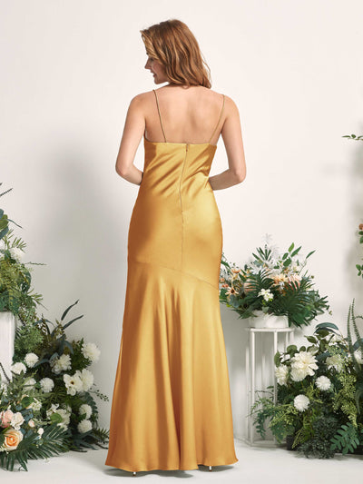 Carlyna Miranda Mermaid Canary Satin Bridesmaid Dress Maxi Sleeveless Cowl Neck Dress #color_canary
