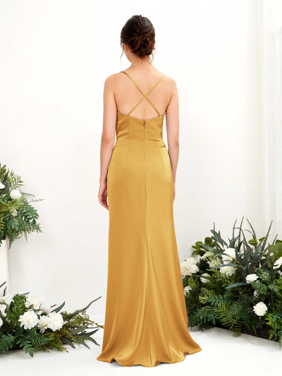 Carlyna Mavis Slim Canary Satin Bridesmaid Dress Maxi Sleeveless Cowl Neck Dress #color_canary