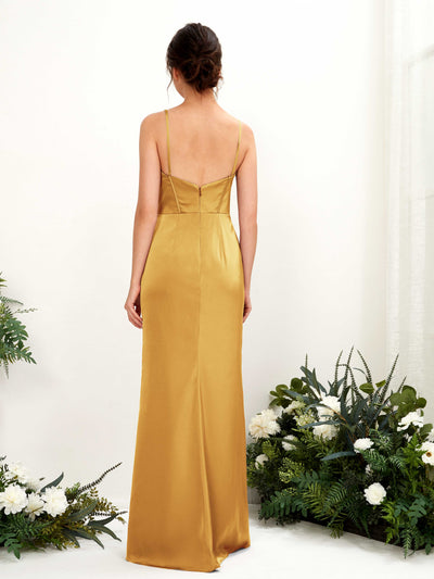 Carlyna Cathy Mermaid Canary Satin Bridesmaid Dress Maxi Sleeveless Sweetheart Dress Back View #color_canary