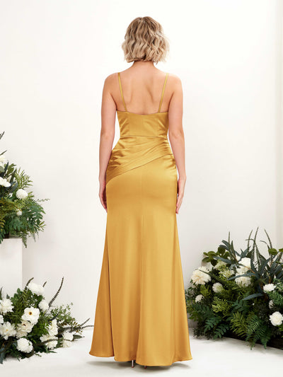 Carlyna Shirley Mermaid Canary Satin Bridesmaid Dress Maxi Sleeveless V-Neck Dress #color_canary