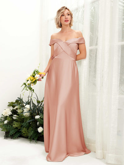 Carlyna Chloe A-Line Cantaloupe Satin Bridesmaid Dress Maxi Sleeveless Sweetheart Dress Front View #color_cantaloupe
