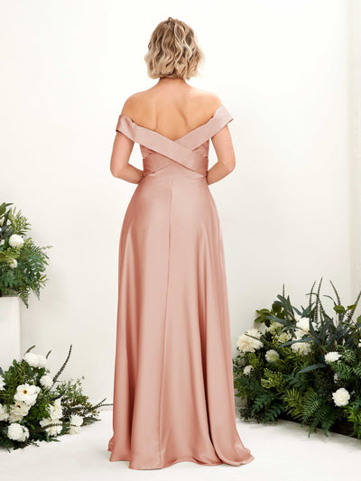 Carlyna Chloe A-Line Cantaloupe Satin Bridesmaid Dress Maxi Sleeveless Sweetheart Dress Back View #color_cantaloupe
