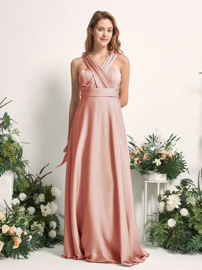 Carlyna Mirabelle Convertible Cantaloupe Satin Bridesmaid Dress Maxi Sleeveless Sweetheart Dress #color_cantaloupe
