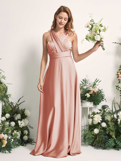 Carlyna Mirabelle Convertible Cantaloupe Satin Bridesmaid Dress Maxi Sleeveless Sweetheart Dress #color_cantaloupe