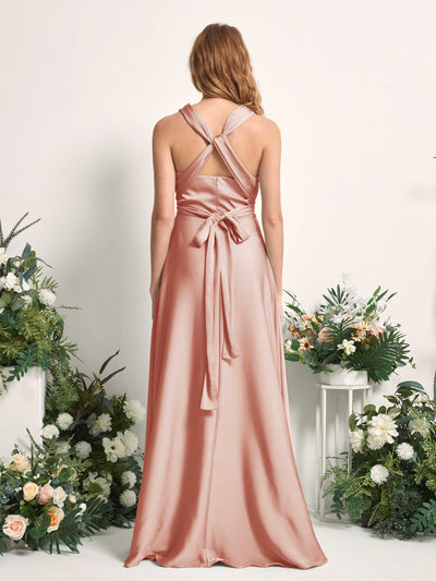 Carlyna Mirabelle Convertible Cantaloupe Satin Bridesmaid Dress Maxi Sleeveless Sweetheart Dress #color_cantaloupe