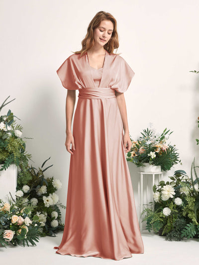 Carlyna Mirabelle Convertible Cantaloupe Satin Bridesmaid Dress Maxi Sleeveless Sweetheart Dress #color_cantaloupe
