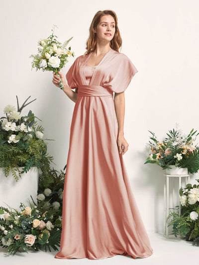 Carlyna Mirabelle Convertible Cantaloupe Satin Bridesmaid Dress Maxi Sleeveless Sweetheart Dress #color_cantaloupe