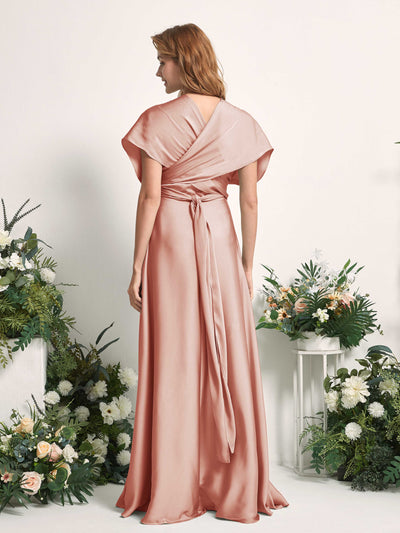 Carlyna Mirabelle Convertible Cantaloupe Satin Bridesmaid Dress Maxi Sleeveless Sweetheart Dress #color_cantaloupe