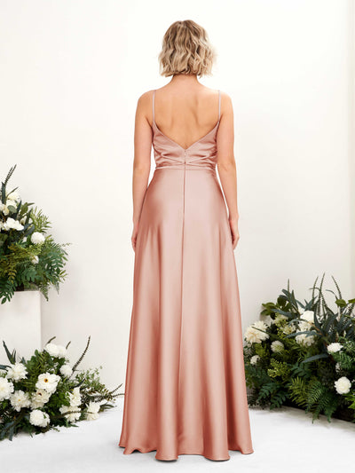 Carlyna Wallis A-Line Cantaloupe Satin Bridesmaid Dress Maxi Sleeveless Cowl Neck Dress #color_cantaloupe