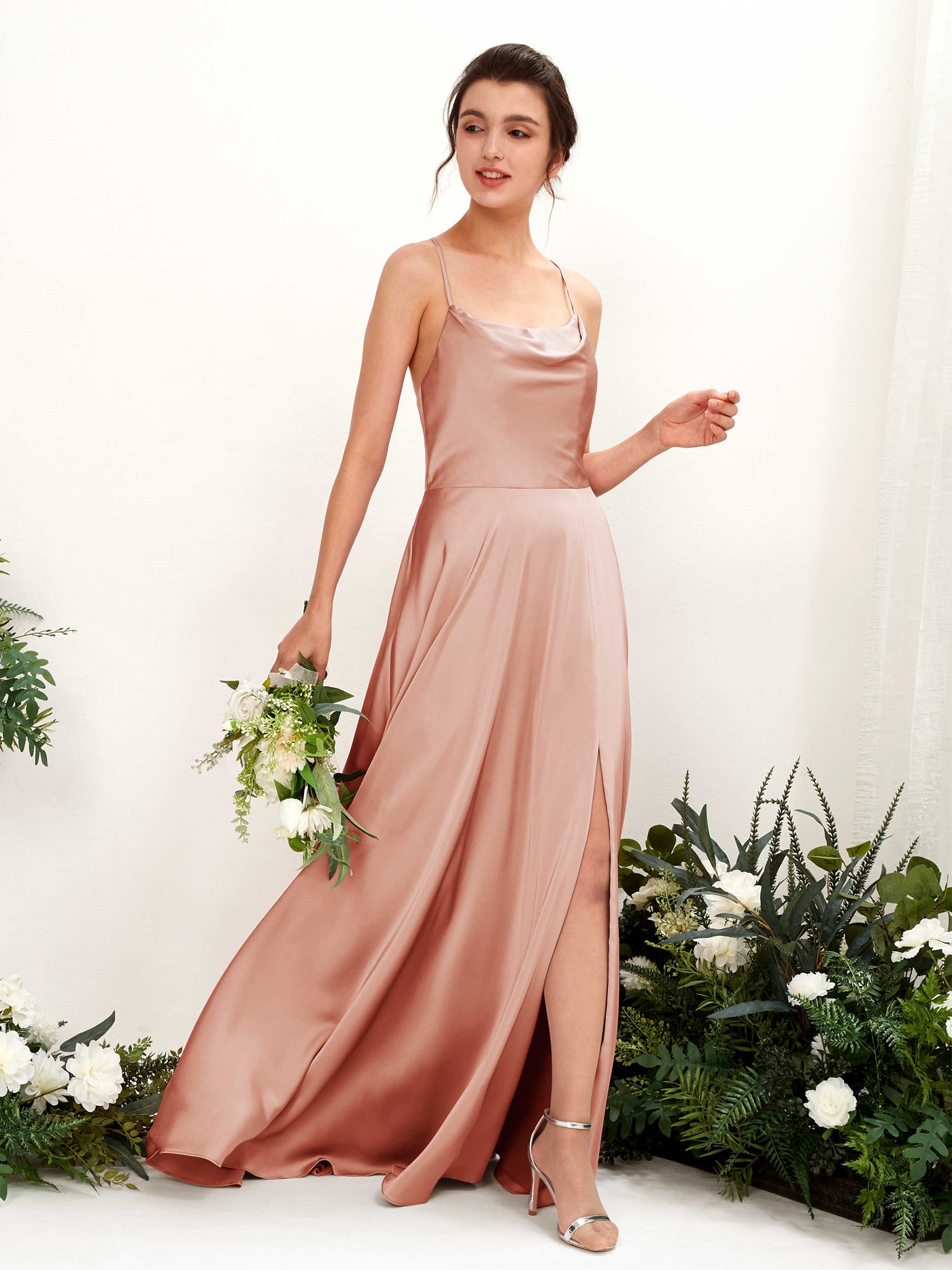 Ball Gown Straps Sleeveless Satin Bridesmaid Dress - Cantaloupe (80221132)#color_cantaloupe