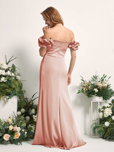 Carlyna Bianca Sheath Cantaloupe Satin Bridesmaid Dress Maxi Sleeveless Cowl Neck Dress Back View #color_cantaloupe