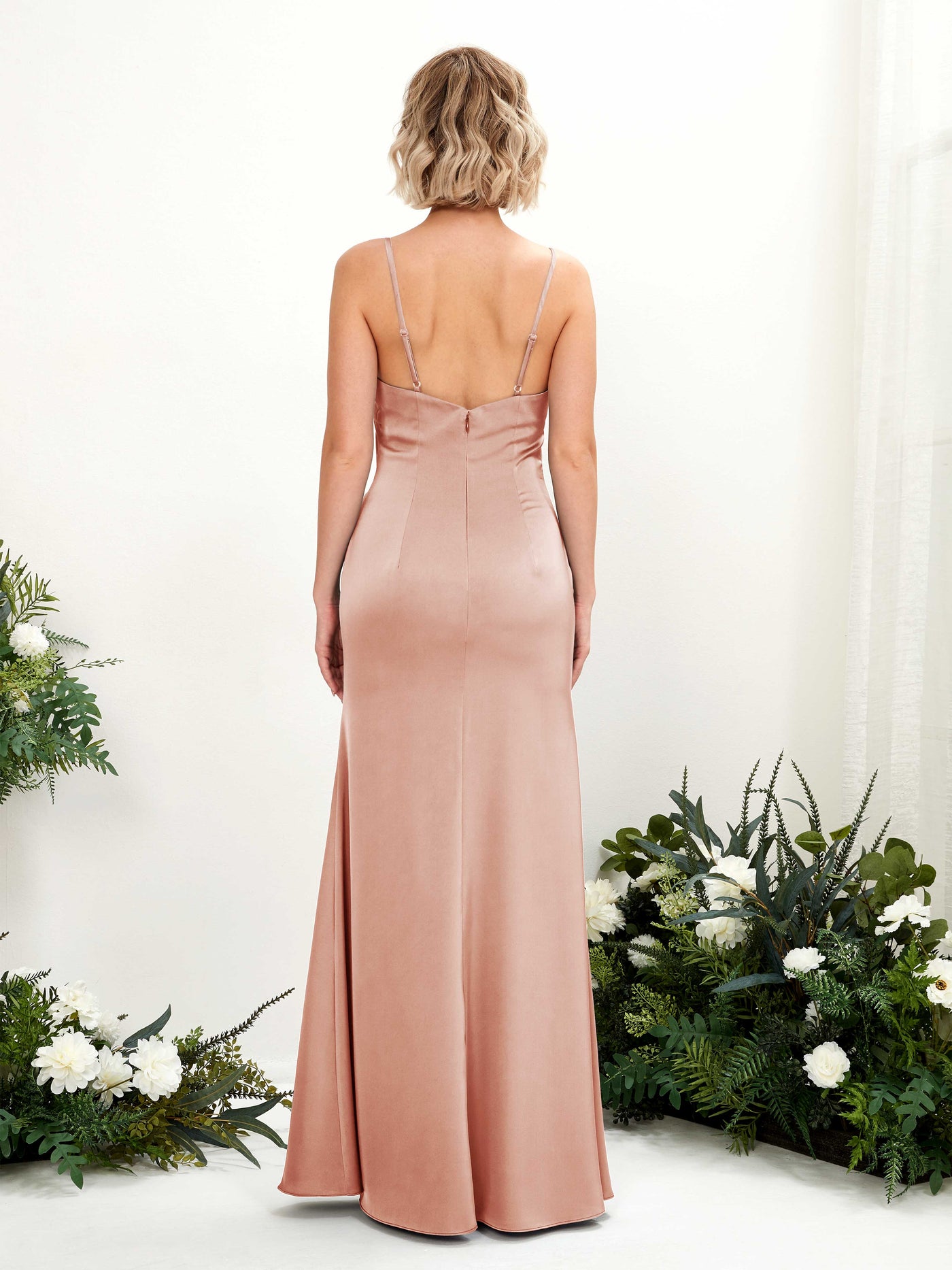 Straps Satin Bridesmaid Dress - Cantaloupe (80223032)#color_cantaloupe