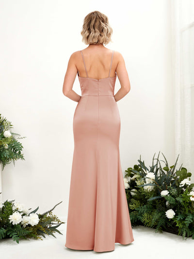 Carlyna Lesley Mermaid Cantaloupe Satin Bridesmaid Dress Maxi Sleeveless Sweetheart Dress #color_cantaloupe
