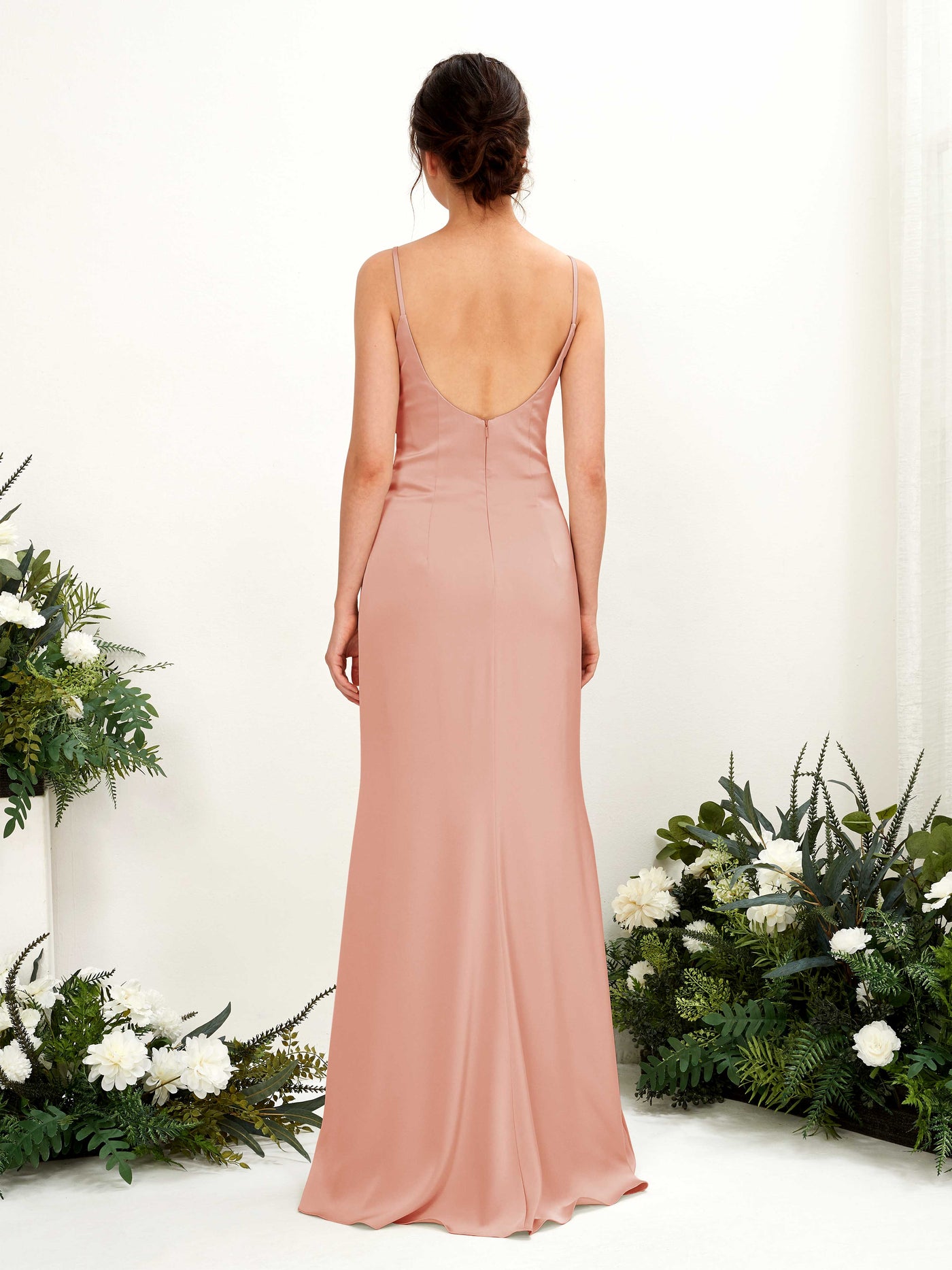 Straps Sleeveless Satin Bridesmaid Dress - Cantaloupe (80221732)#color_cantaloupe