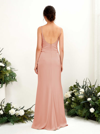 Carlyna Candice Sheath Cantaloupe Satin Bridesmaid Dress Maxi Sleeveless Cowl Neck Dress Back View #color_cantaloupe