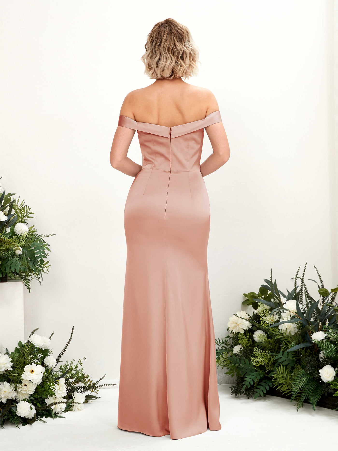 Off Shoulder Sweetheart Satin Bridesmaid Dress - Cantaloupe (80223832)#color_cantaloupe