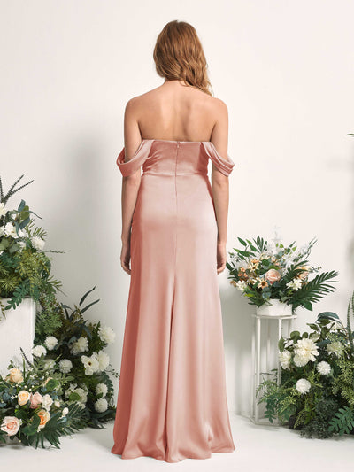 Carlyna Bridget Mermaid Cantaloupe Satin Bridesmaid Dress Maxi Sleeveless Sweetheart Dress Back View #color_cantaloupe