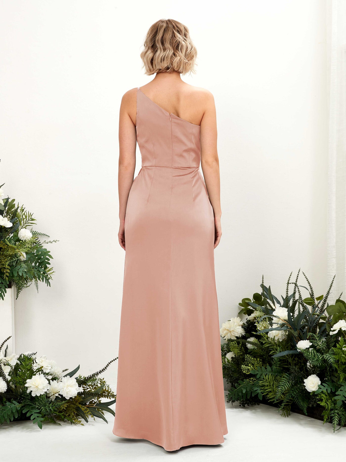 One Shoulder Sleeveless Satin Bridesmaid Dress - Cantaloupe (80220532)#color_cantaloupe