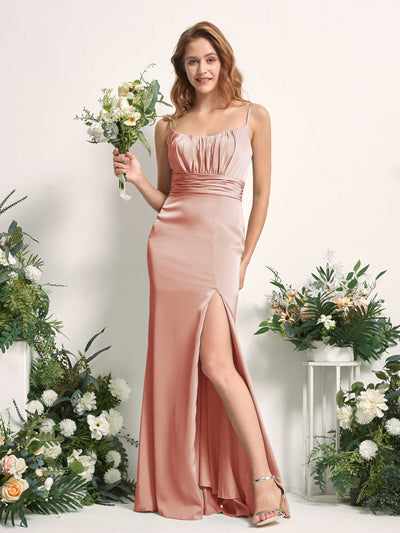 Carlyna Faye Mermaid Cantaloupe Satin Bridesmaid Dress Maxi Sleeveless Sweetheart Dress Front View #color_cantaloupe