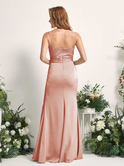 Carlyna Faye Mermaid Cantaloupe Satin Bridesmaid Dress Maxi Sleeveless Sweetheart Dress Back View #color_cantaloupe