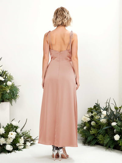 Carlyna Viola Sheath Cantaloupe Satin Bridesmaid Dress Midi Sleeveless Cowl Neck Dress #color_cantaloupe